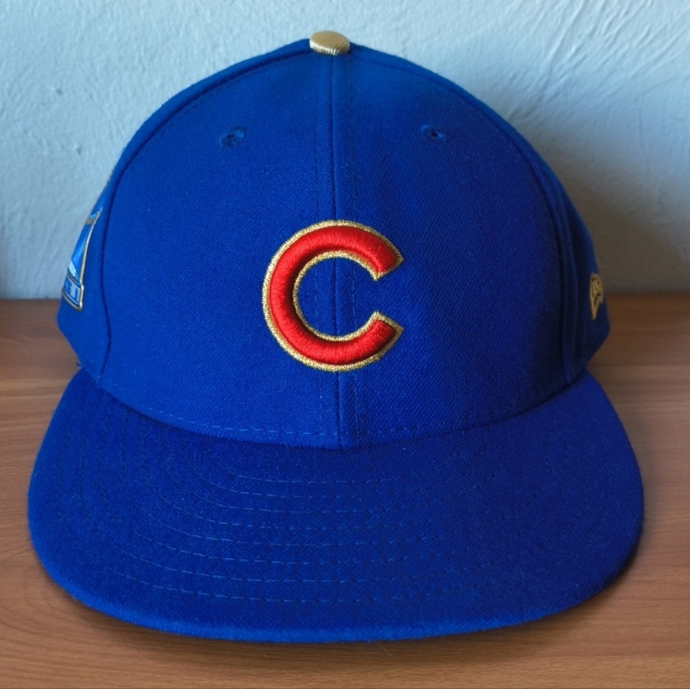 Chicago Cubs 2016 Champions New Era 59Fifty Fitted Hat Cap Size 7 5/8 Blue Gold